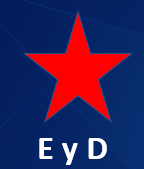 Estrella roja sobre fondo azu con las iniciales de la revista